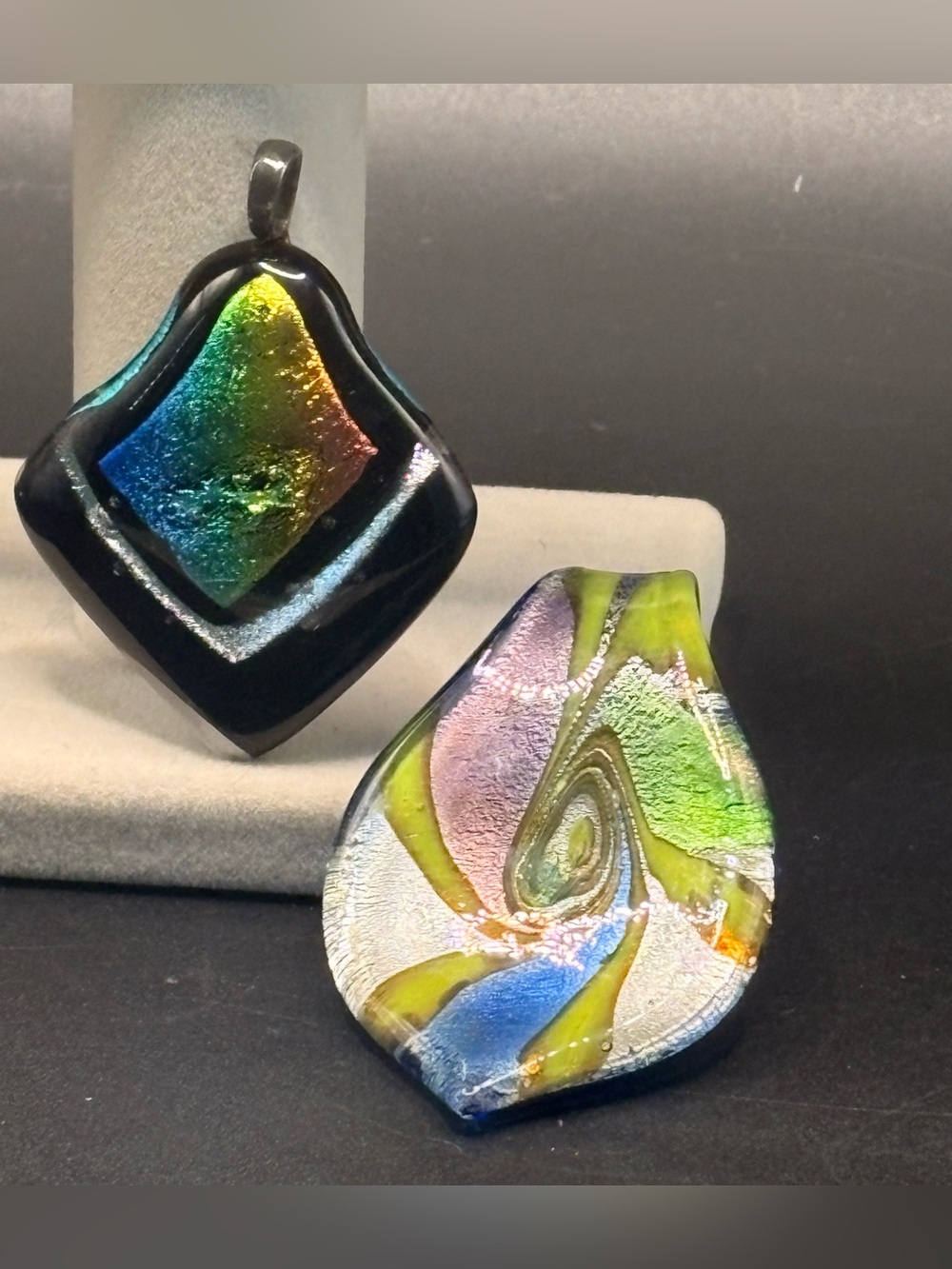 Two Handmade Dichroic Glass Pendant - Multicolor